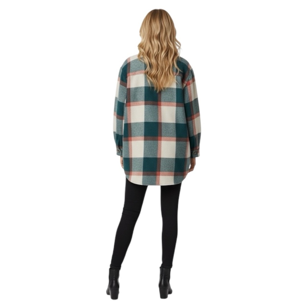 Stitch fix: VIGOSS Size: XS Oversized Teal Green Orange Plaid Shacket Flannel - Picture 4 of 15